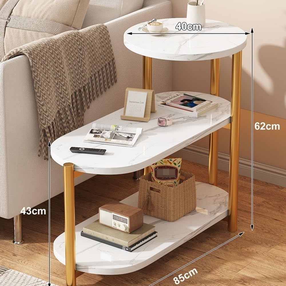 Stolik końcowy 3-poziomowy stolik nocny ze sztucznego marmuru - stylowa sofa stolik pomocniczy w kształcie drabiny marmurowy stolik kawowy mały prostokątny stolik nocny (biały 2-L) - nowoczesny