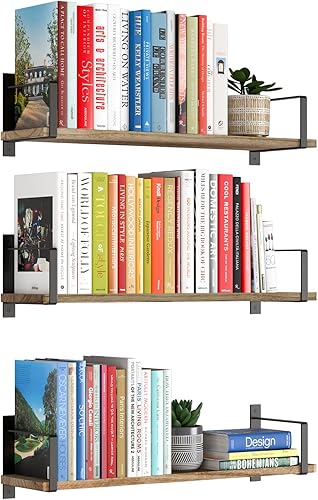 Miniatura 8 de Wallniture Toledo - Estantes flotantes de madera para almacenamiento en la pared, juego de 3, estantes de pared rústicos de 24 x 6 pulgadas para