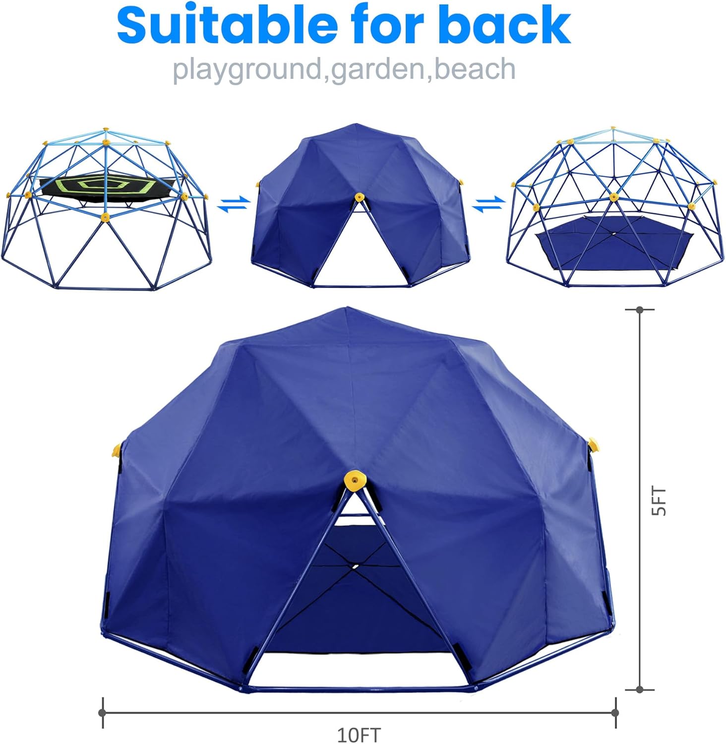 10 FT Climbing Dome with Canopy and Hammock, Anti-Rust and UV-Resistant Dome Climber with 800LBS Load Capacity, Suitable for Outdoor Indoor Jungle Gym