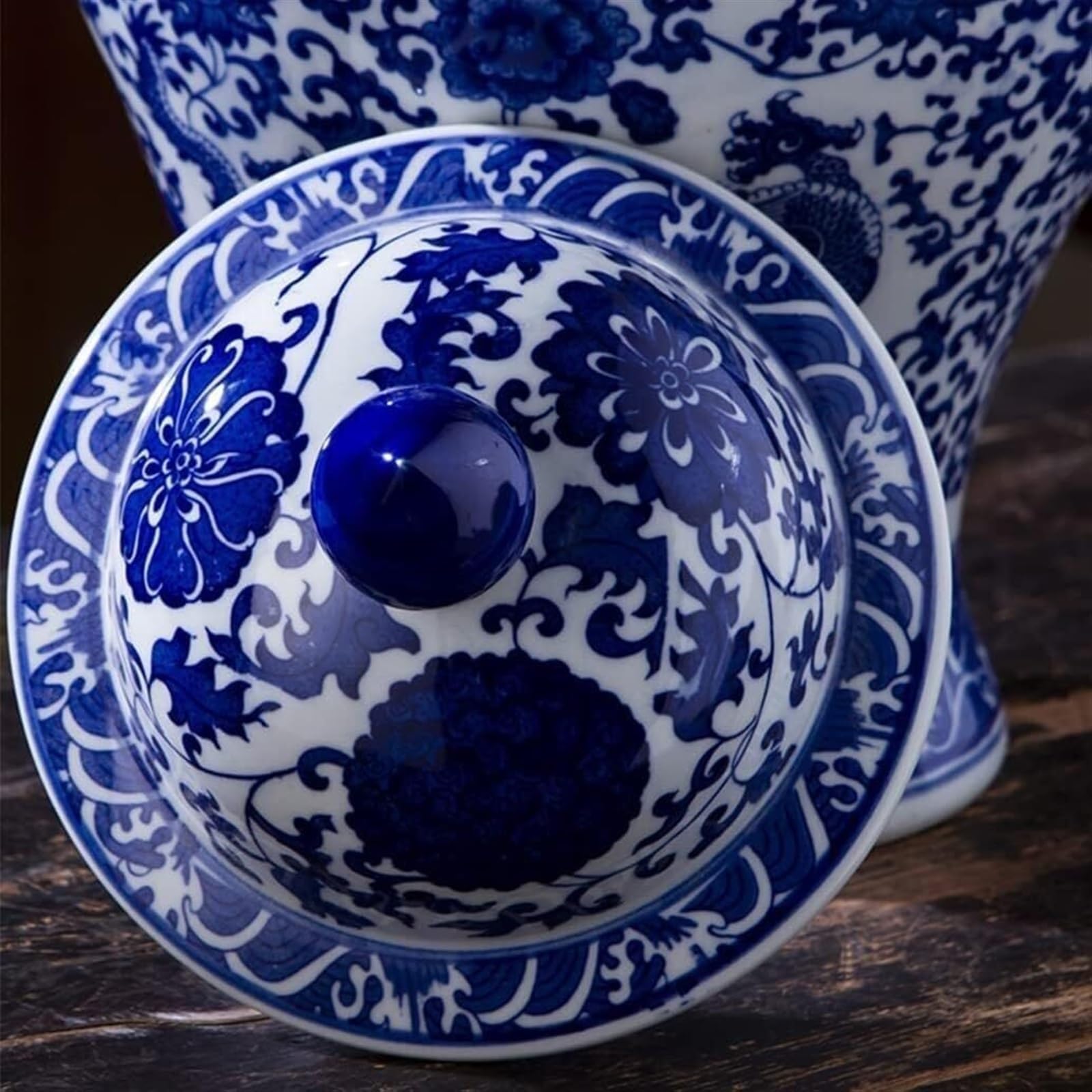 Duży wazon na kwiaty w słoiku na imbir, ceramiczny wazon, słoik na imbir z pokrywką do wystroju domu, niebieski i biały, dekoracyjny słoik z porcelany,