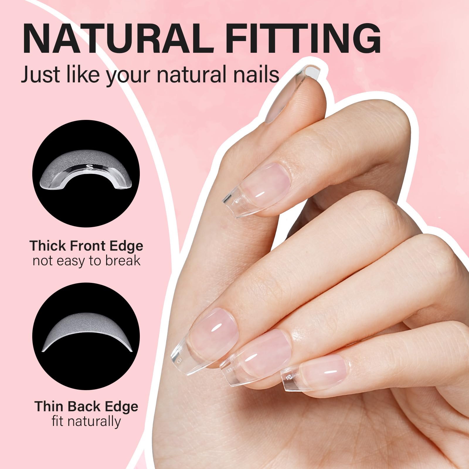 AILLSA Kit de uñas de gel de punta corta 240 piezas con base de pegamento 2 en 1 y secador de uñas, kit de uñas postizas con top coat UV para principiantes.