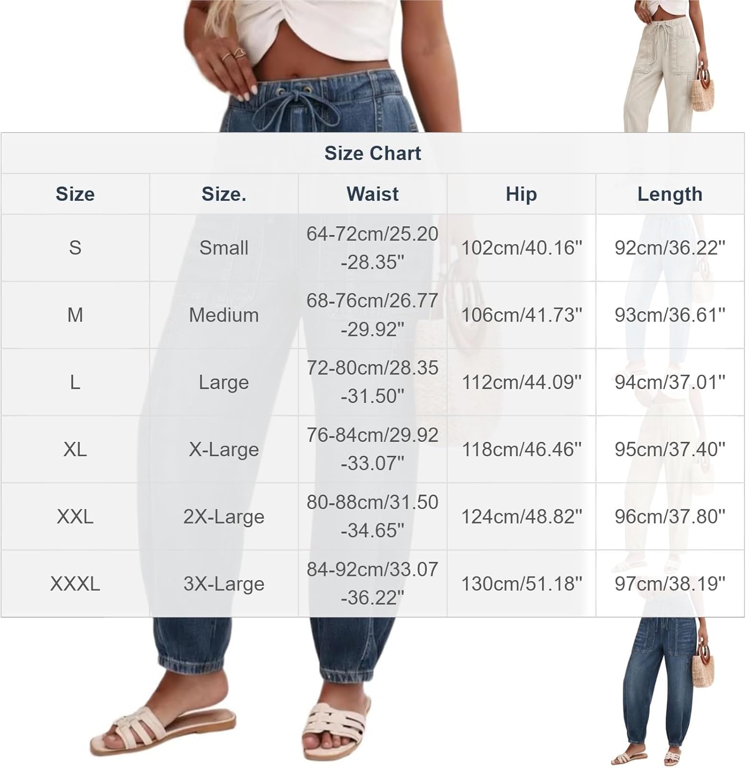 Women's Wide Leg Jeans Pants Elastic Waist Drawstring Baggy Trousers Casual Loose Denim Trousers with Pockets