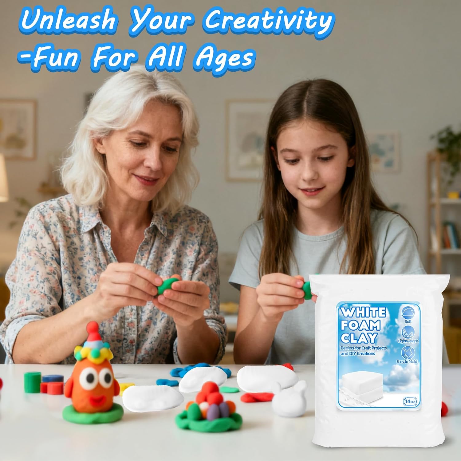 RAINFLOW White Foam Clay - Moldable Cosplay Foam Clay,Soft Squishy Molding,Perfect for Arts and Crafts Projects,Creative Art Supplies with Sculpting Tools