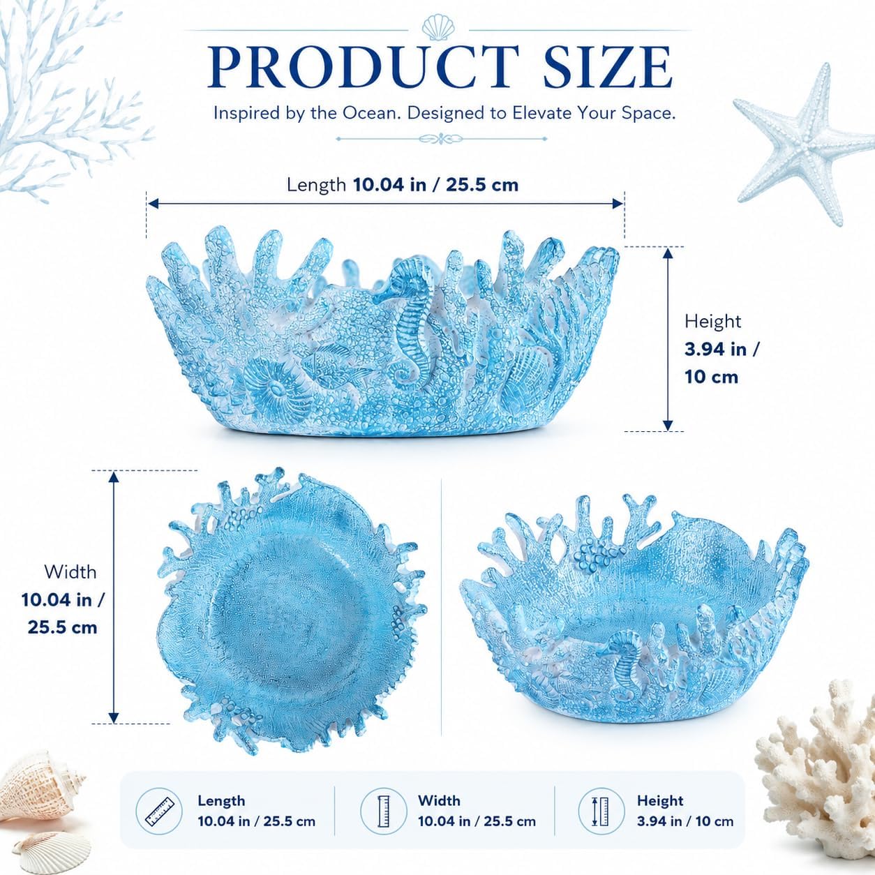 Ocean Coastal Coral Resin Decorative Bowl for Fruit & Storage(Dark Blue)