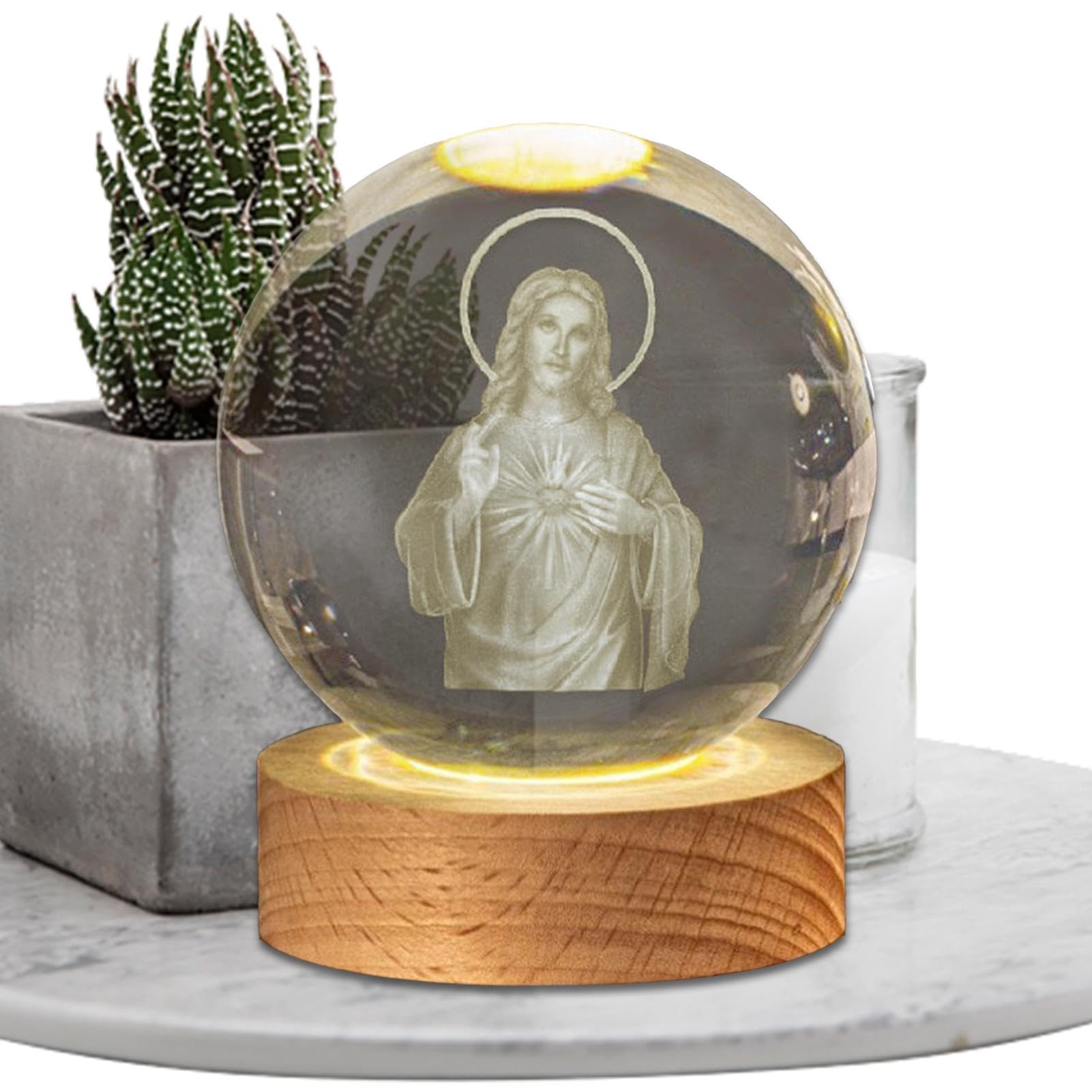 Glücksbringer Kristallkugel Mit Vierblättrigem Kleeblatt – LED-Nachtlicht Mit USB-Ladung & Holzsockel (60mm)