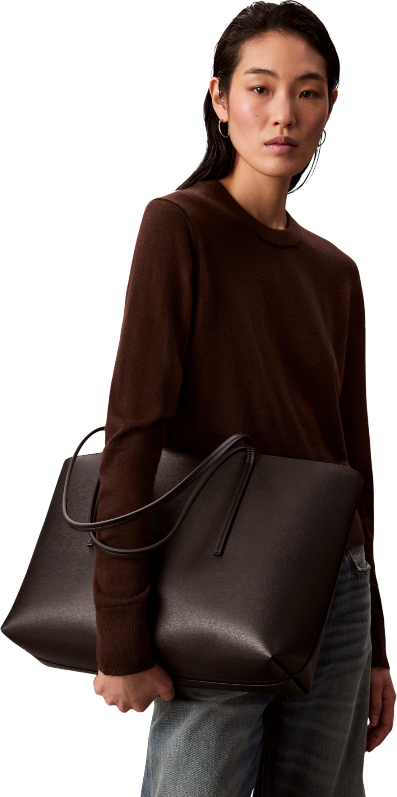 Calvin Klein Bolso Tote Mujer Foil Logo con bolsa extraíble, Negro (Black/Toasted Coconut), Talla Única