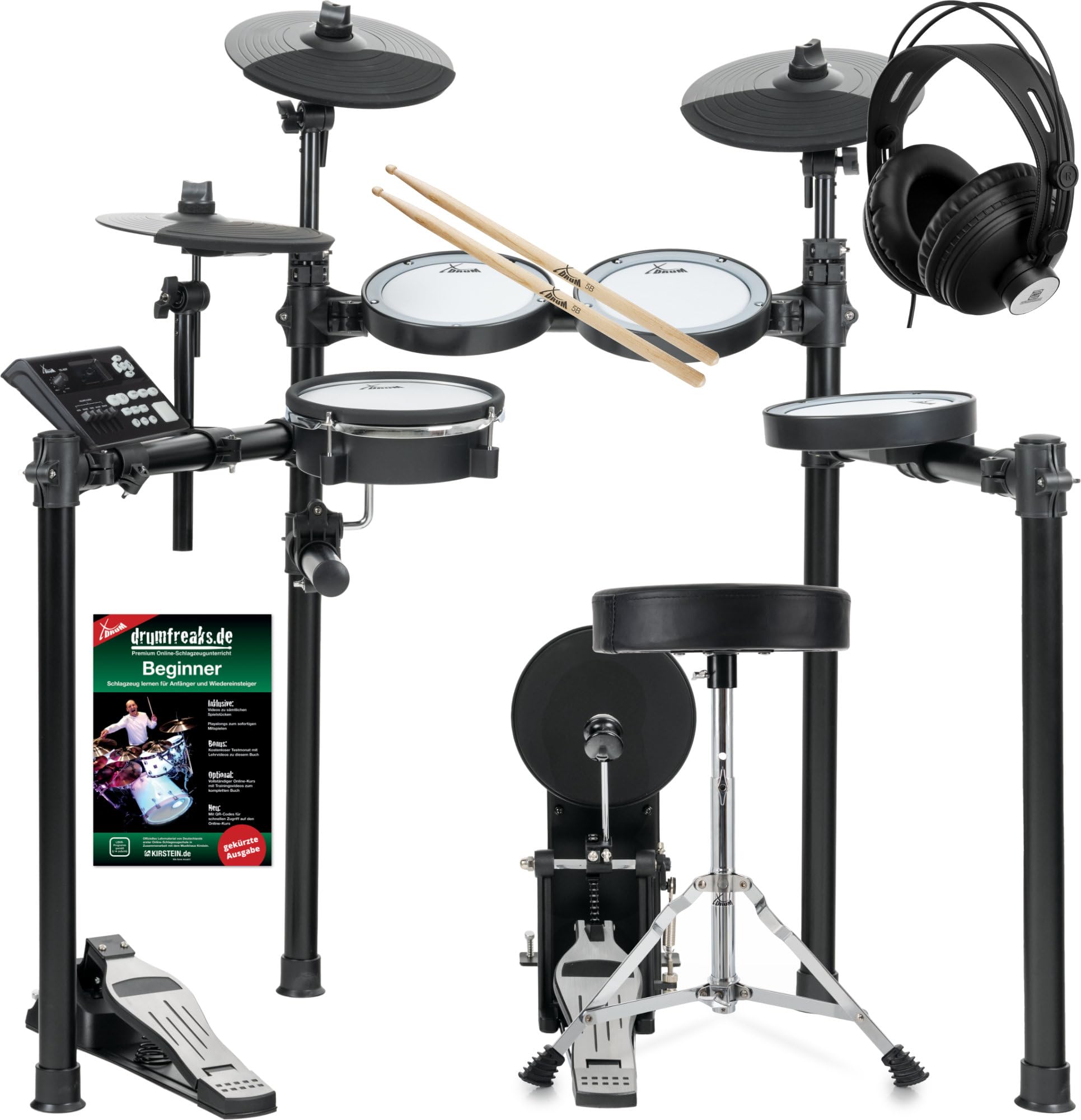 XDrum DD-460P E-Drum Kit Home Set, Kit De Batería Electrónica, Incluye rack | Batería electrónica con Mesh Heads, 1x pad de caja dual-zone de 8", 1x pad de bombo de 8", 3x pads de tom single-zone de 8"