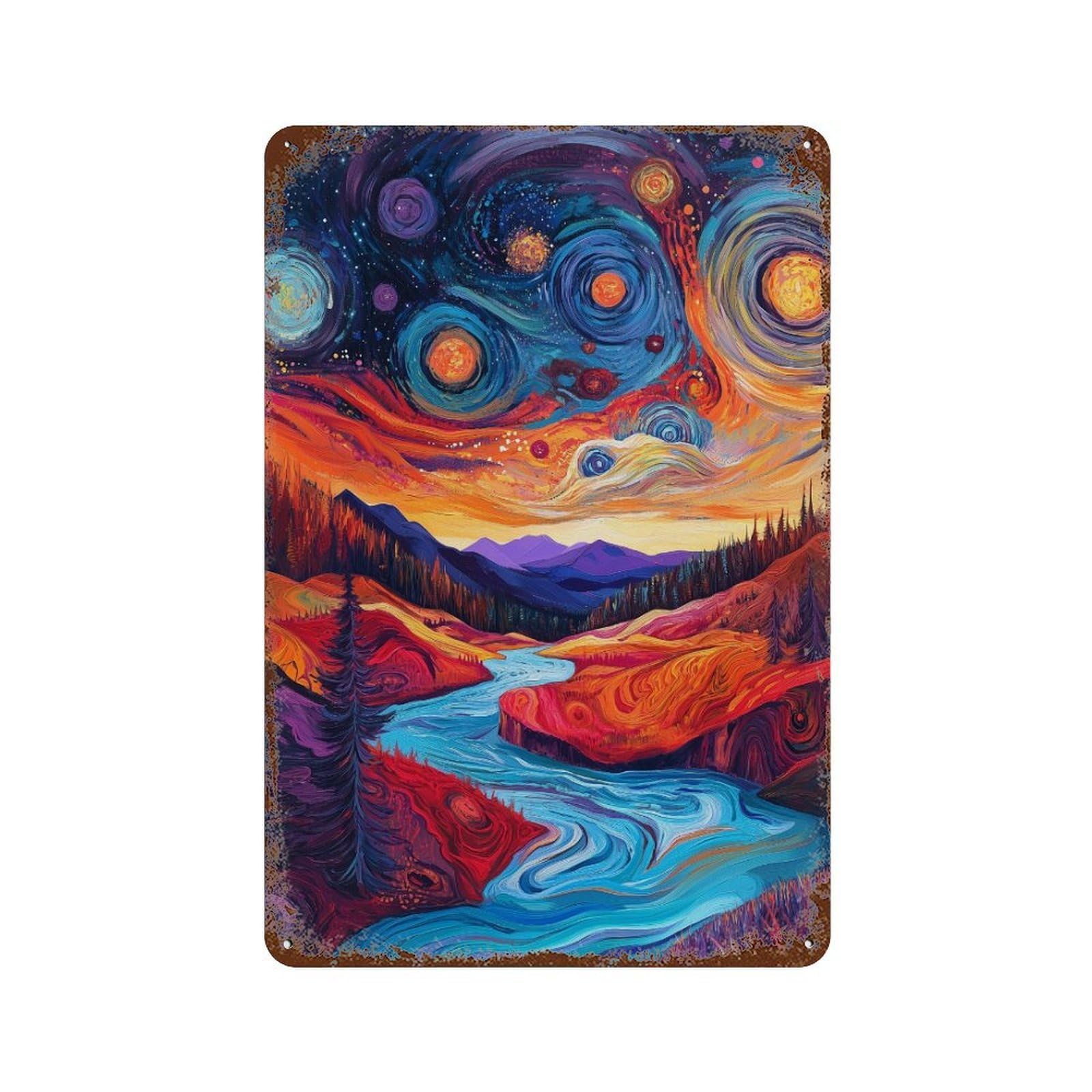 Cosmic River Landscape Aged Metal Wall Plaque 11.8"x7.9", for Office, Studio And Wall Decor, Novelty Wall Decor