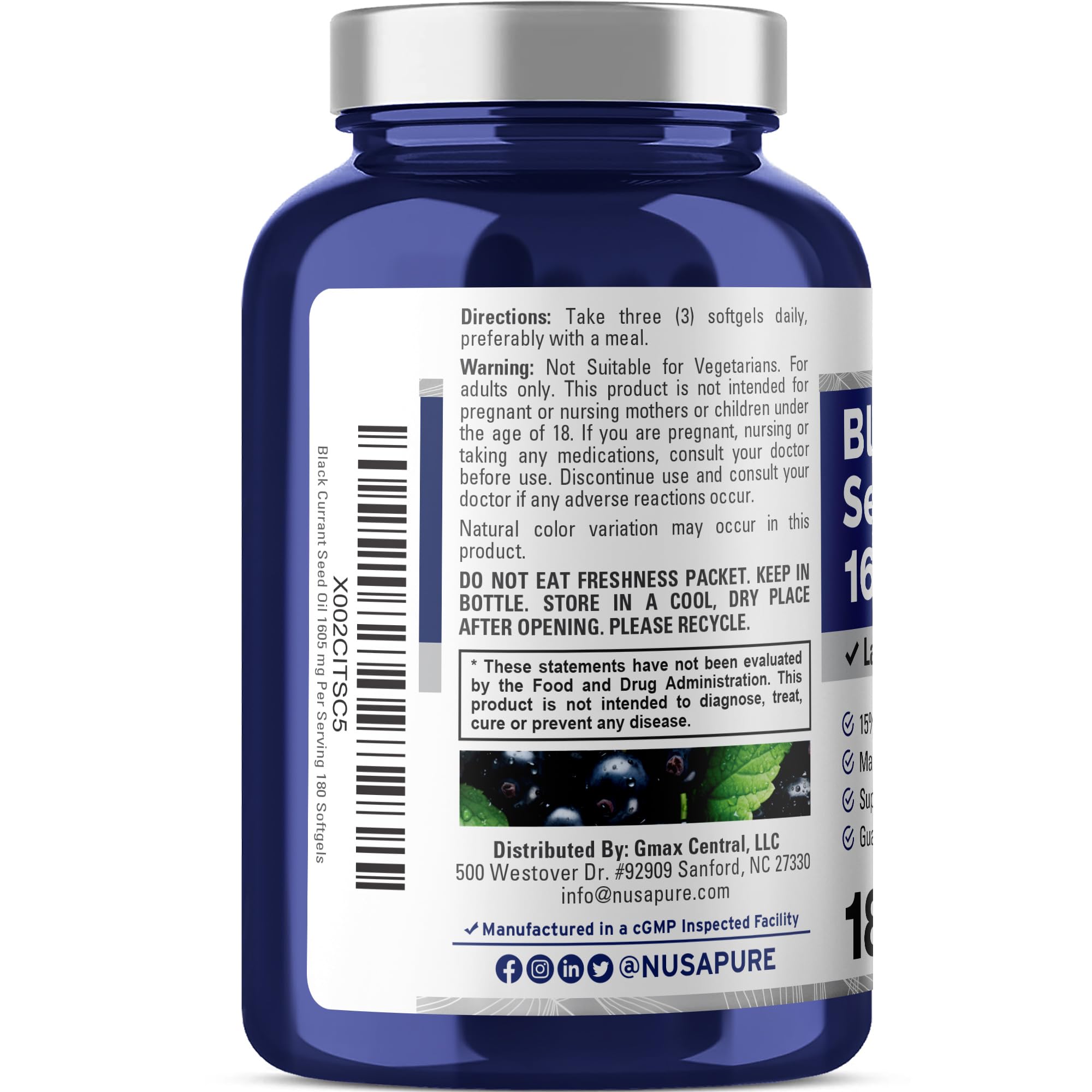 NusaPure Black Currant Seed Oil, Soyfree, 1605mg, 180 Softgel - 60 Servings — Amazon image 3