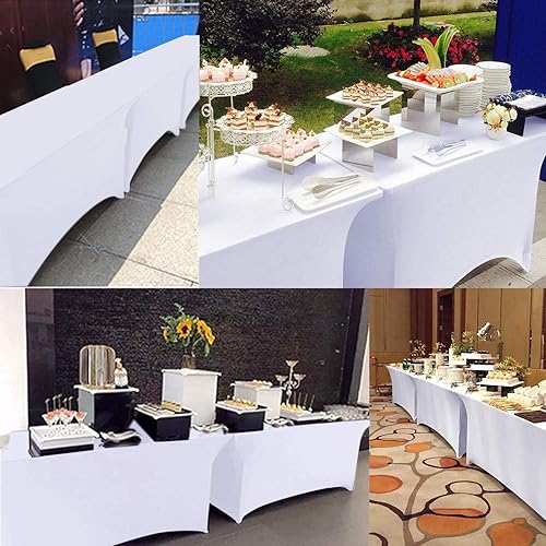 Miniatura 6 de Reliancer Mantel rectangular de elastano ajustado a la mesa para fiestas al aire libre, exhibición, DJ, banquetes, comerciantes, recepción de boda,