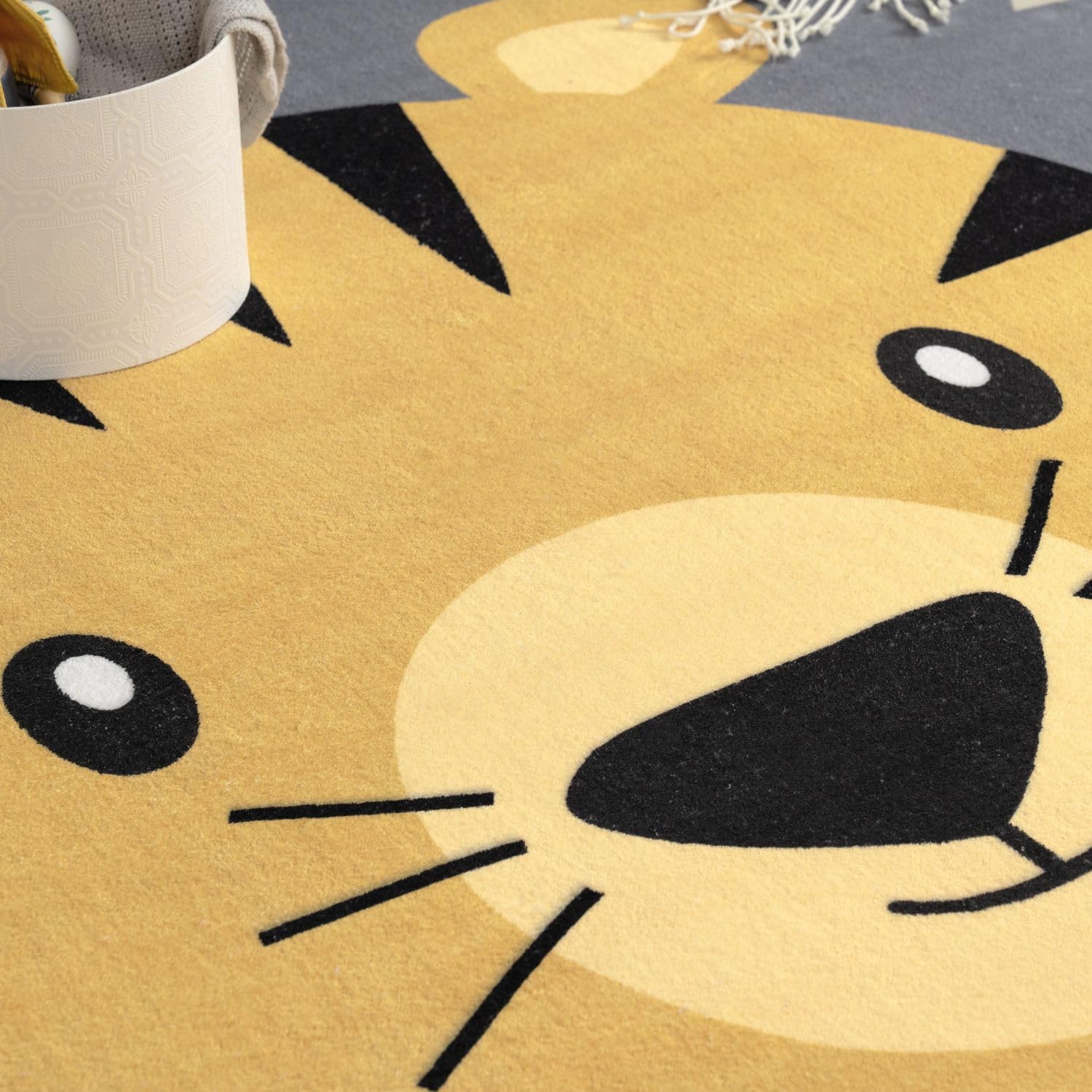 TT Home Alfombra Habitación Infantil De Juego Bebe Lavable Leon Motivo Animal, Color:GrisNegrasMarron, Tamaño:160 cm Redondo