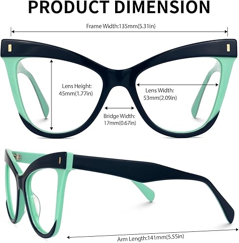 Miniatura 4 de Zeelool Gafas de ojo de gato de gran tamaño de acetato elegante para mujer, marco de dos tonos con lente transparente Silke ZJGA536976