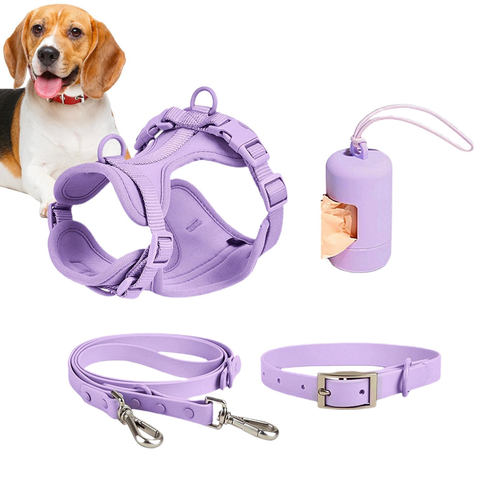 Juego de correas para perros | Juego de arnés para perros | Juego de correas para perros sin tirones con hebillas ajustables para cachorros con soporte para bolsas de excrementos