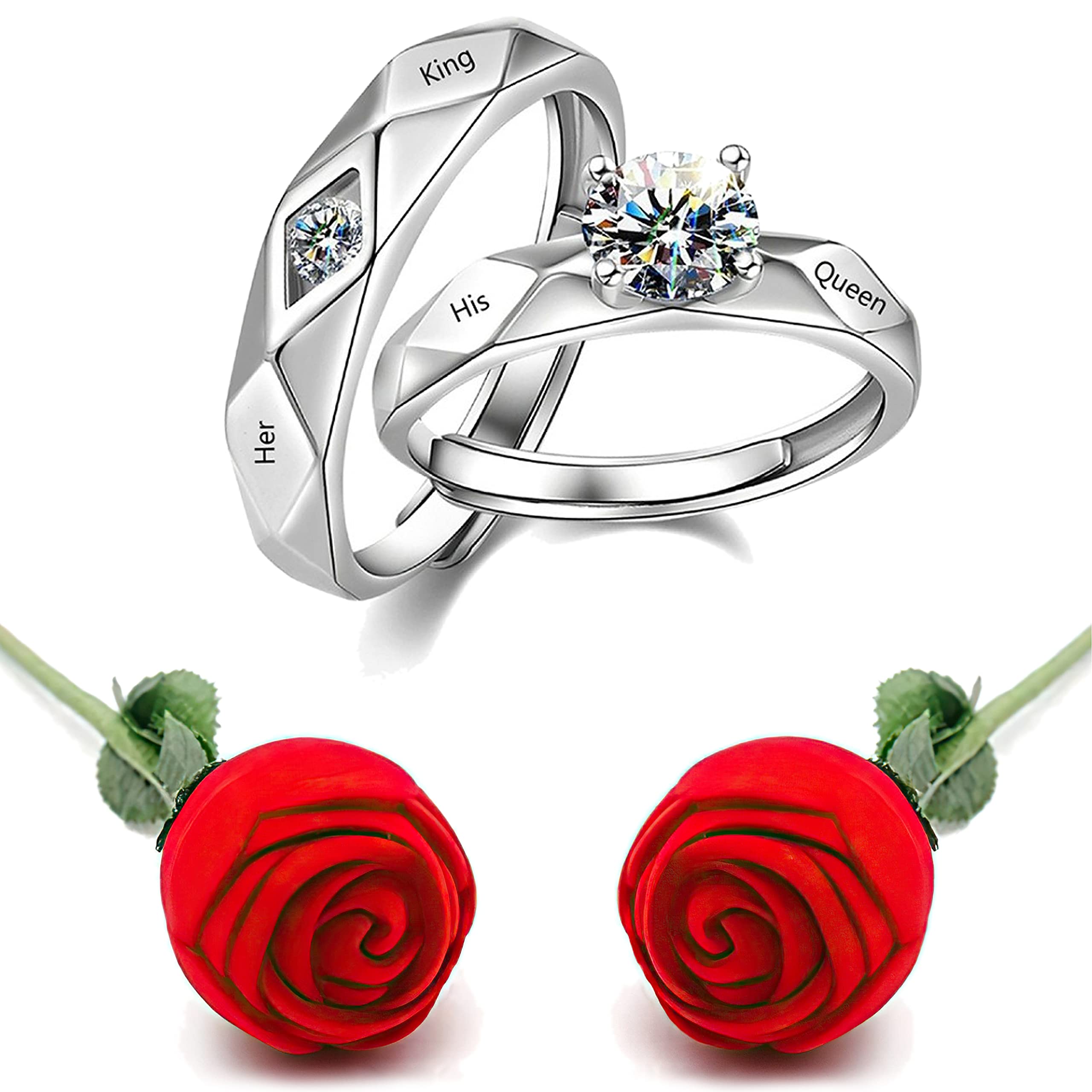 Fashion Frill Valentine Gift For Girlfriend Silver Couple Ring Red Rose Ring For Women Girls Men Boys Love Gifts Valentines day Gift For Wife Girlfriend Boyfriend His Her Ring (B0BS6WCKPY) Amazon Price History, Amazon Price Tracker