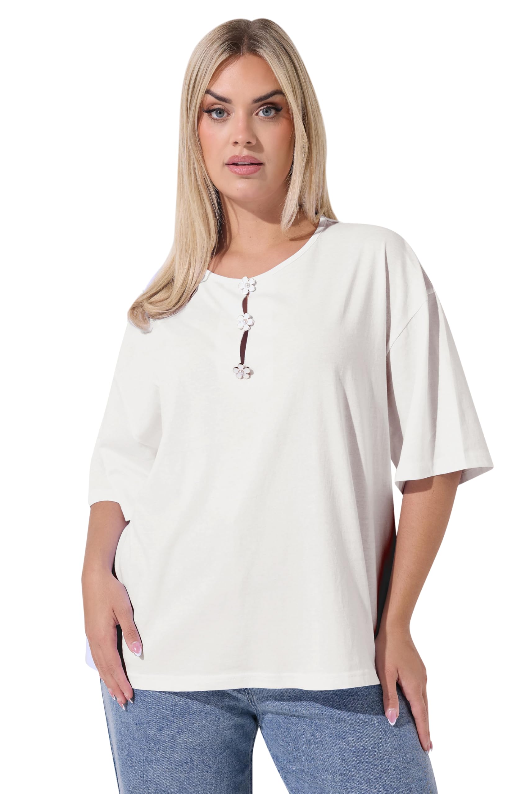Limited Collection Curve Flower Detail T-Shirt - Women's - Plus Size Curve