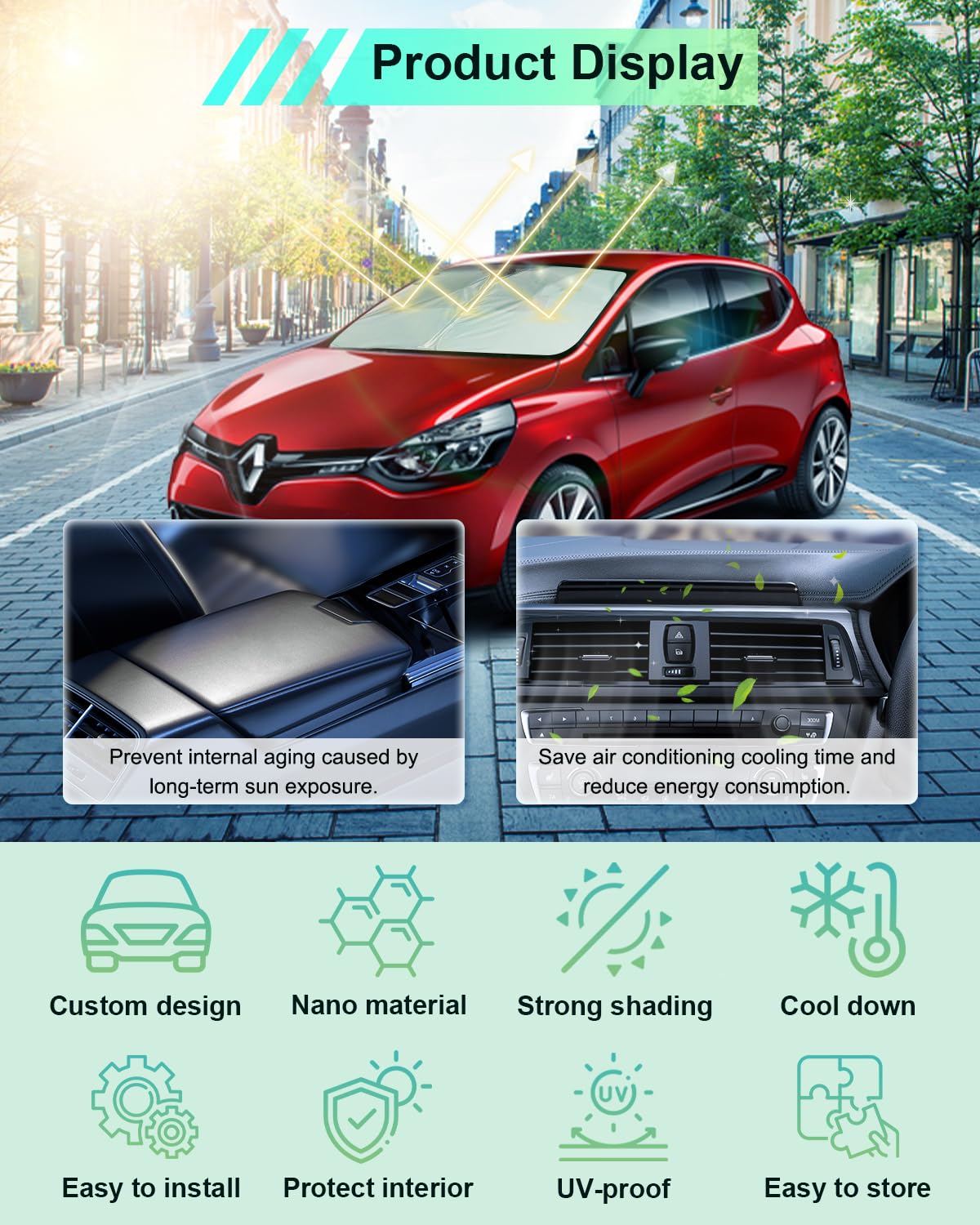 Housse De Pare-Brise Hiver/Été Pour Renault Clio 3, 4, 5 Et Estate - Protection Anti-gel, Neige, UV - Lavable, Facile à Installer Et Ranger