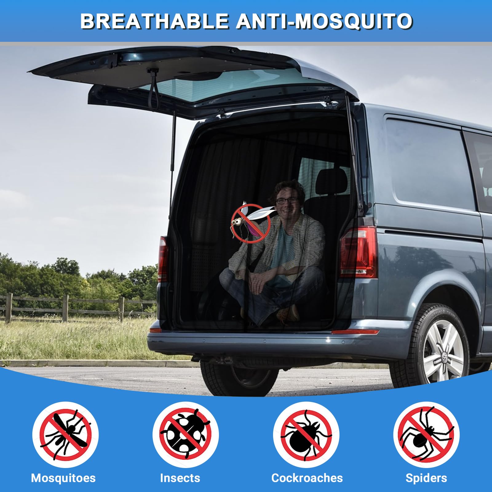 ZWPARTS Mosquitera Magnética Personalizada para VW T6 para Puerta Trasera, Mosquitera para Furgoneta para Puerta Trasera, Mosquitera con Cremallera en Puerta Central