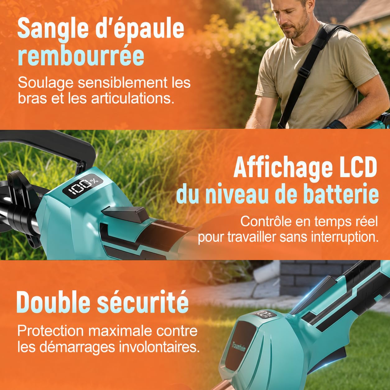 Tap&Go Débroussailleuse avec batterie 4 en 1 pour batteries Makita, débroussailleuse sans balais 950 W avec brosse à mauvaises herbes de 15 cm, Tap&Go, 2 batteries de 4,0 Ah, coupe-bordures