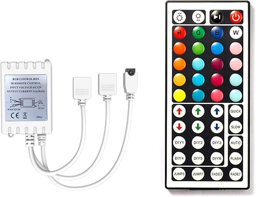 phopollo Control remoto de 44 teclas con receptor IR de dos puertos para 5050 1224 V luces de tira LED