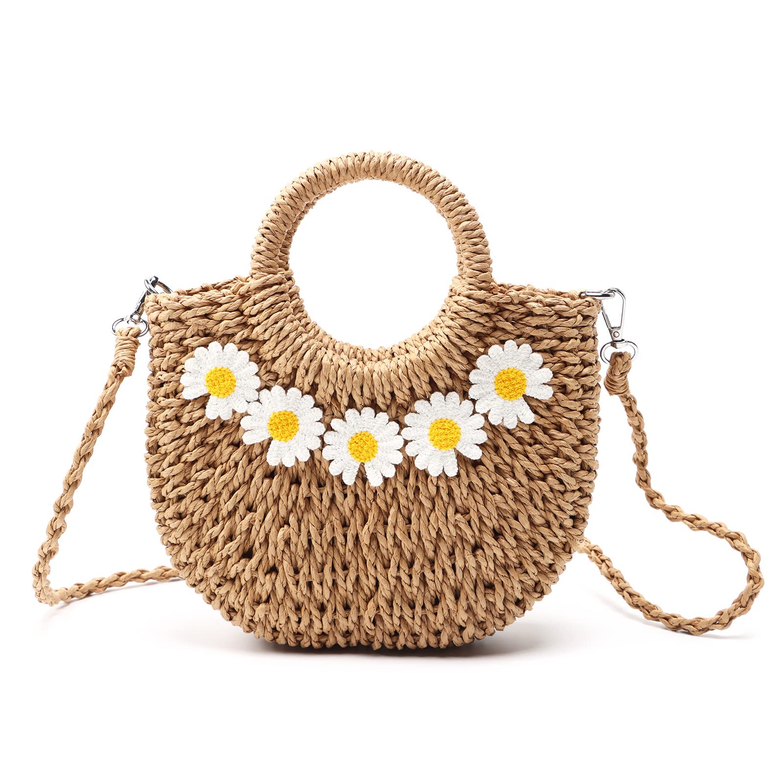 Ovida Straw Clutch Purse - Raffia Woven Dumpling Bag With Removable Chain Strap