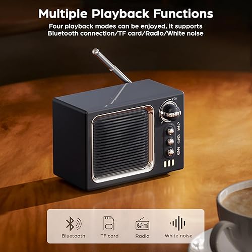 Miniatura 4 de Altavoz Bluetooth retro, mini altavoz Bluetooth inalámbrico portátil vintage con sonido de ruido blanco 5 W, sonido fuerte manos libres, llamada