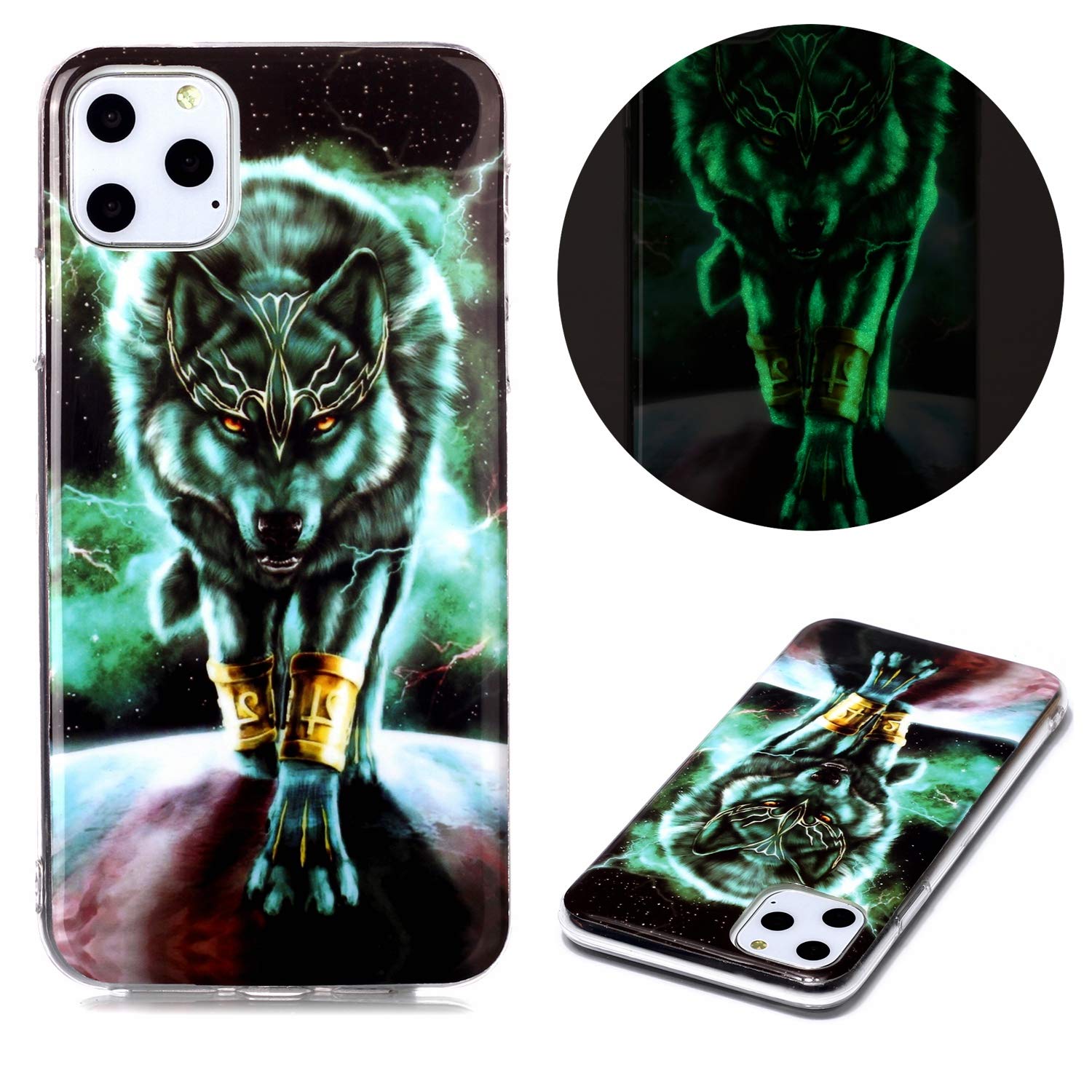 OATE for Apple iPhone 11 Pro Max Case Cover - Soft Silicone TPU Mobile Shell Fashion Luminous Shockproof, Anti-fall, Non-Slip, Back Skin Mobile Phone Cases for Apple iPhone 11 Pro Max-Wolf king