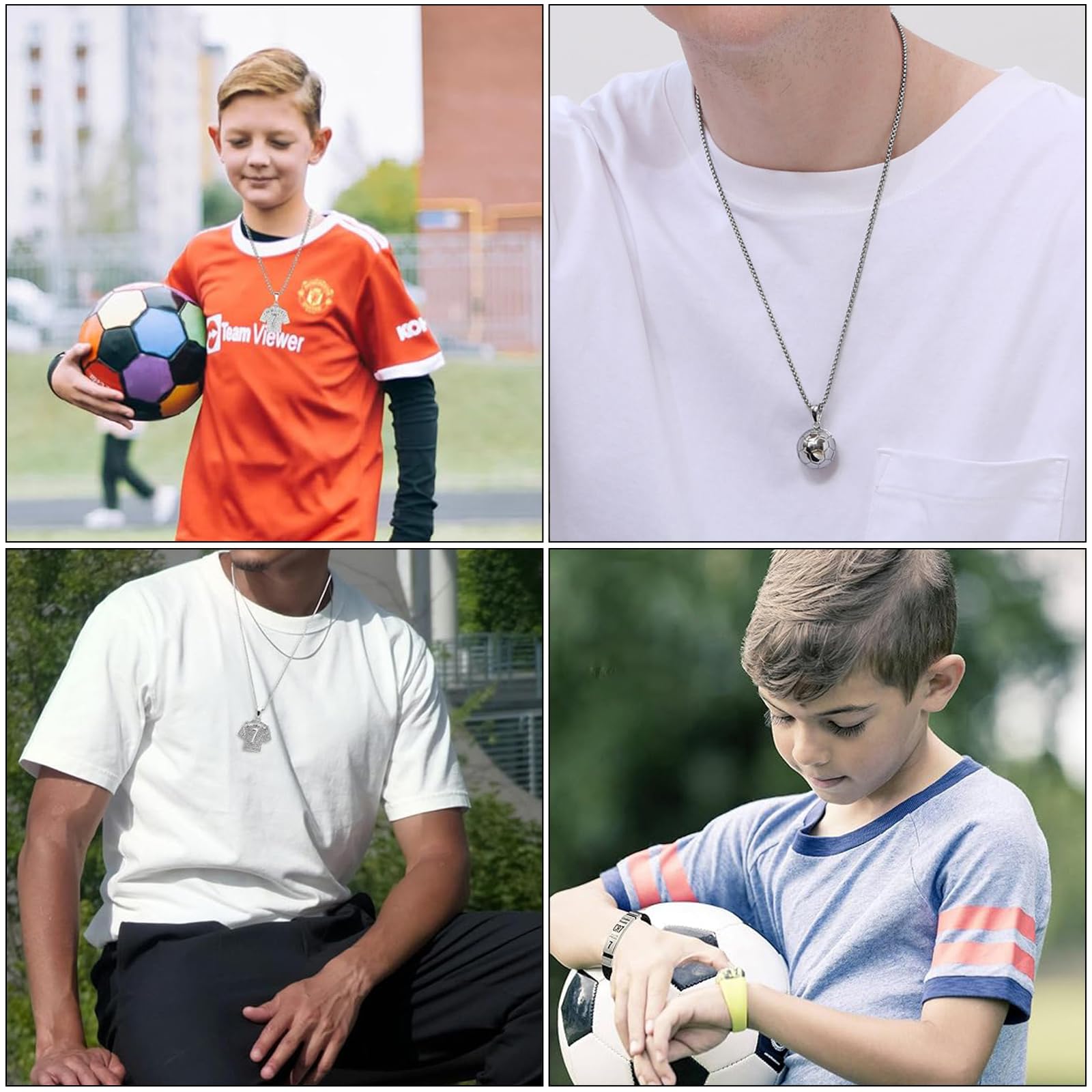 3 Piezas Juego de cadena con collar y pulsera, cadena de fútbol, cadenas para niños, pulsera de fútbol para niños, camiseta de fútbol, regalo para aficionados al fútbol