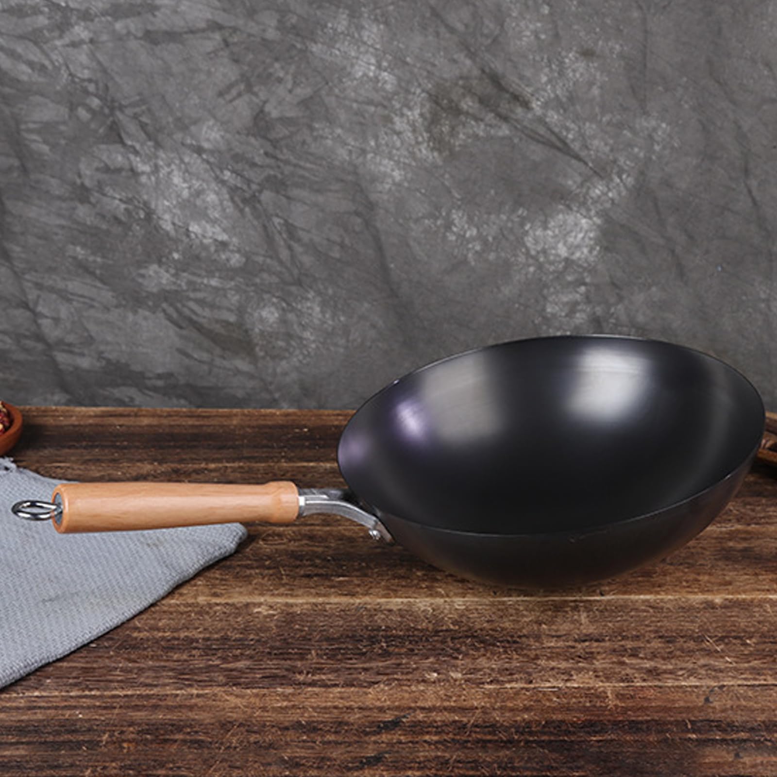 Wok in acciaio al carbonio martellato a mano, 30 cm, in acciaio al carbonio, per induzione, elettrico, gas, alogeno, tutti i fornelli