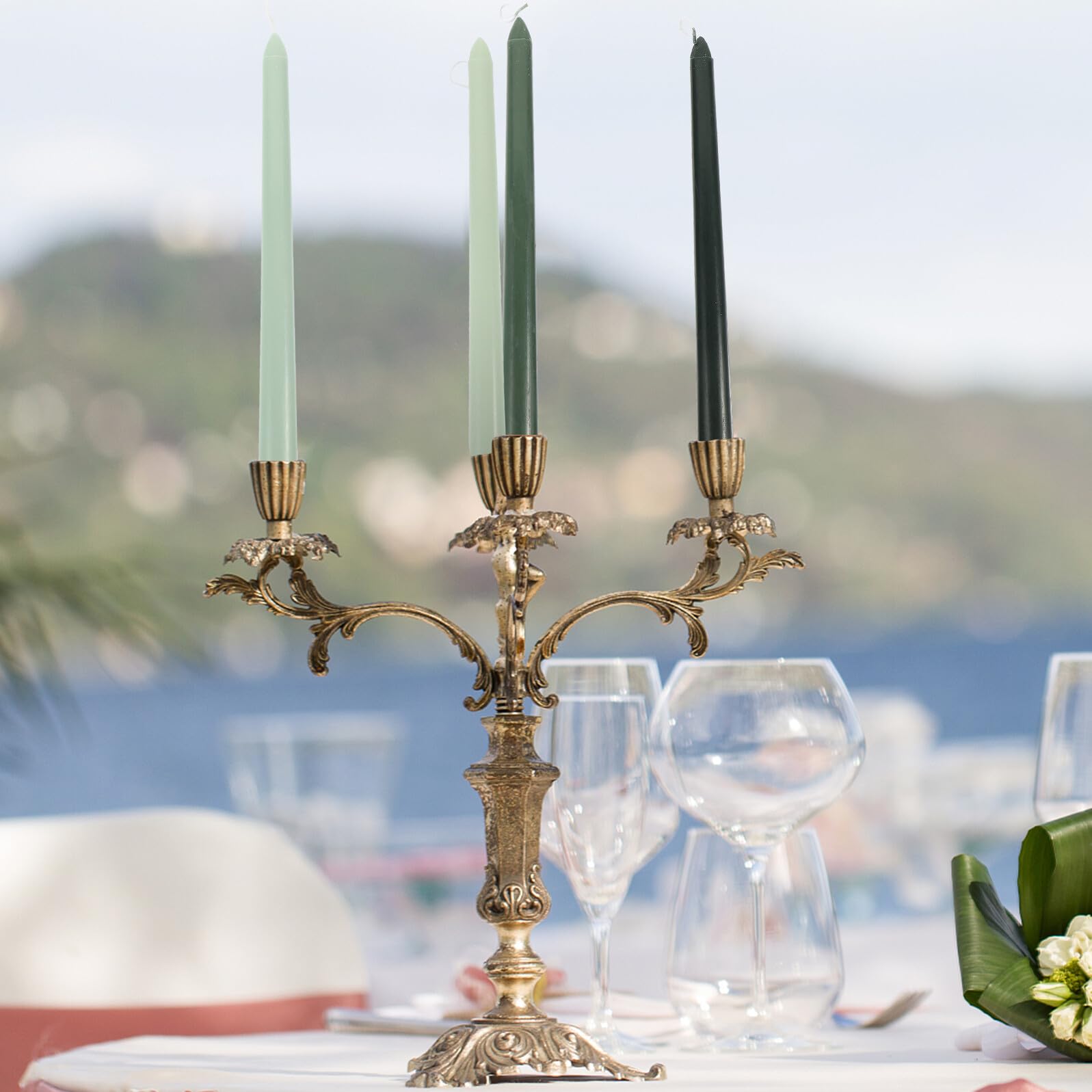 Abaodam 4 Pezzi Candele Profumate Stelo in Paraffina Verde senza Fumo Decorazione Romantica per Cena e Matrimonio