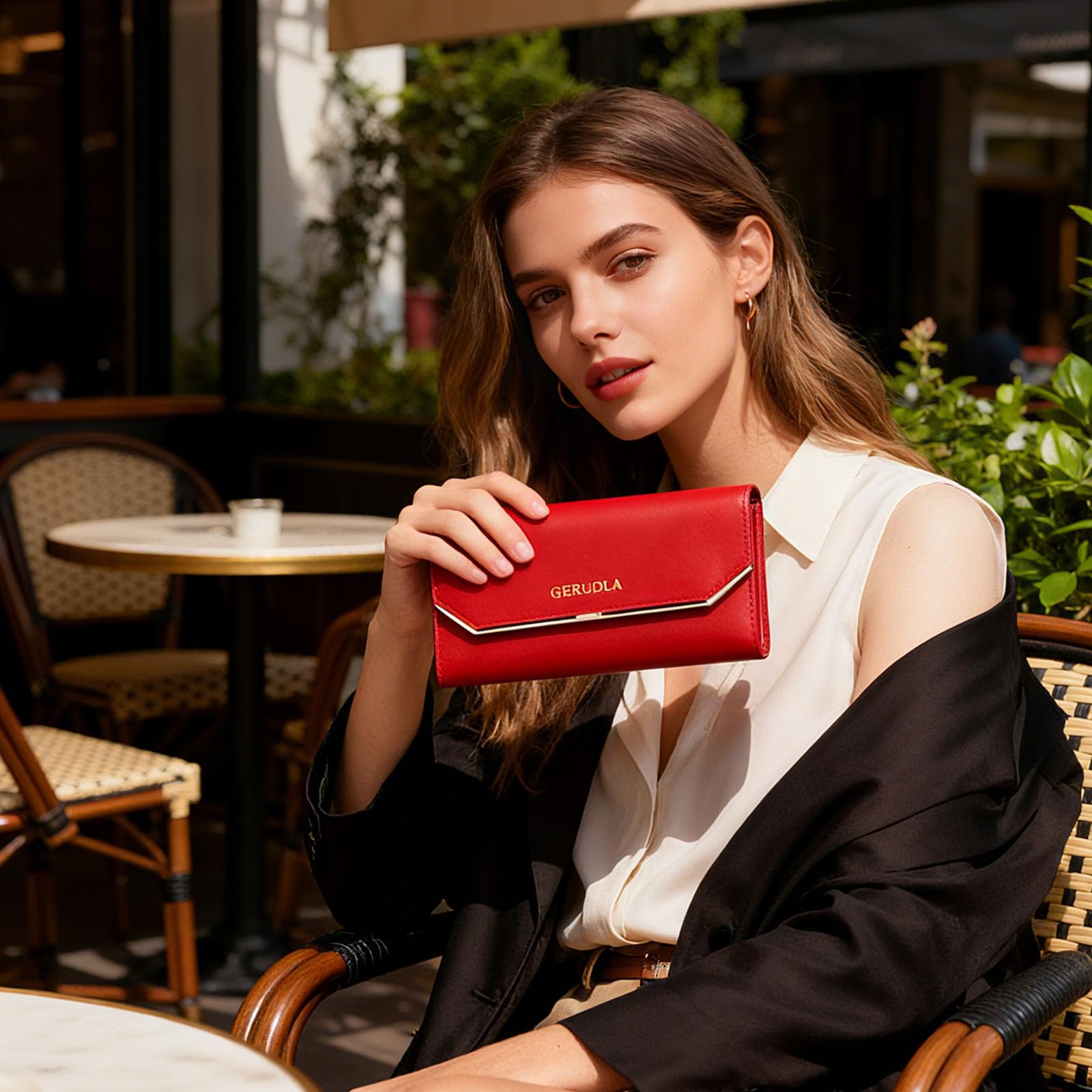 Cartera Mujer Monedero Gran Piel Auténtica Billetero RFID Bloqueo Larga Wallet Rojo