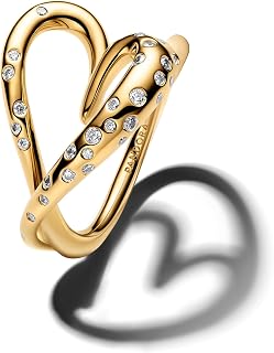 PANDORA Damenring Herz mit Steinen Besetzt Goldfarben 164675C01