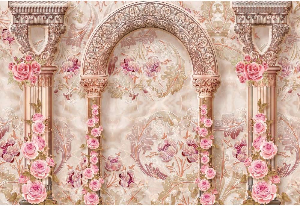 10x8ft Fairy Castle Wall Photography Backdrop Vintage Arch Pillar Flower Mural Wall Background Princess Birthday Wedding Honeymoon Travel Vocation Portrait Photo Studio Props