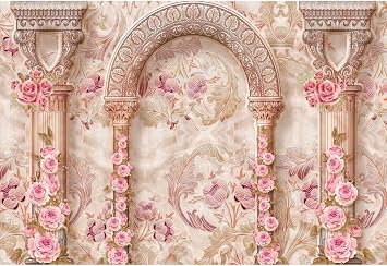 10x8ft Fairy Castle Wall Photography Backdrop Vintage Arch Pillar Flower Mural Wall Background Princess Birthday Wedding Honeymoon Travel Vocation Portrait Photo Studio Props