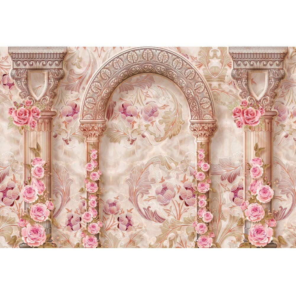 DORCEV 12x10ft Fairy Castle Wall Photography Backdrop Vintage Arch Pillar Flower Mural Wall Background Princess Birthday Wedding Honeymoon Travel