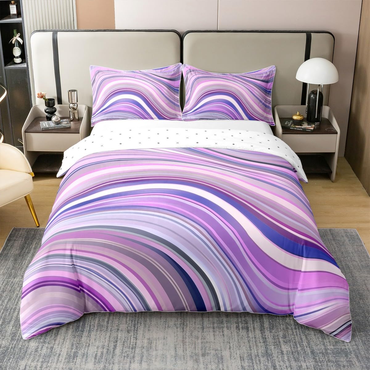 Parure de lit King Size en pur coton doux avec finitions géométriques de prestige