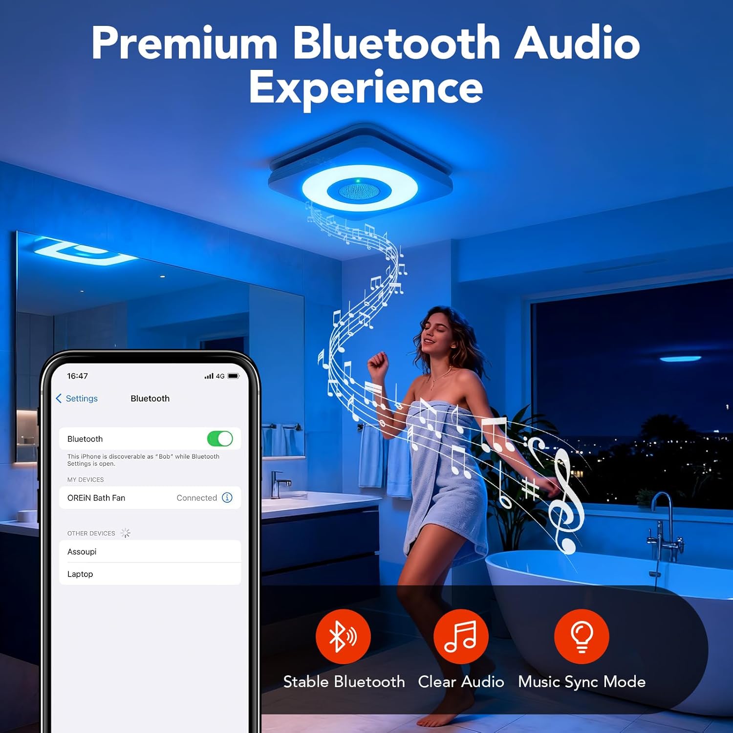 OREiN 3-in-1 Bathroom Exhaust Fan with Bluetooth Speaker & LED Light, 110/160 CFM Quiet Ventilation Fan, 1500LM, 2700K-6500K Adjustable, Night Light, Remote Control, 11.39" x 10.42" Ceiling Cut-Out 7 71AWpdvsD7L. AC SL1500