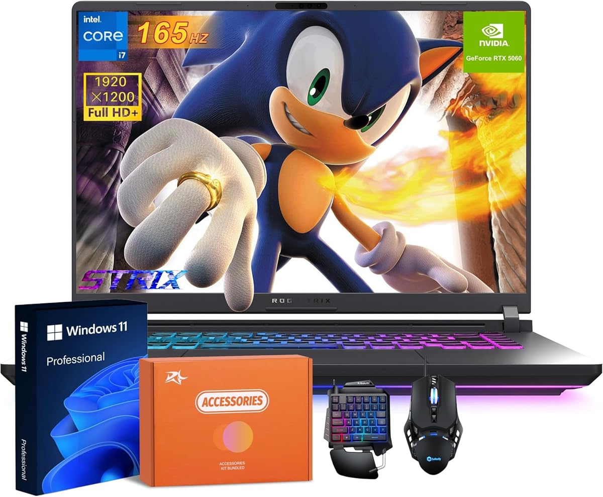 ASUS ROG Strix G16 Gaming Laptop 2025, NVIDIA GeForce RTX 5060, Intel i7 14650HX(16 Core, 24 Threads), 16 Inch FHD+ 165Hz Display, Wi-Fi 7, 64 GB DDR5 RAM, 2 TB SSD, Windows 11 Pro, Accessories : Electronics