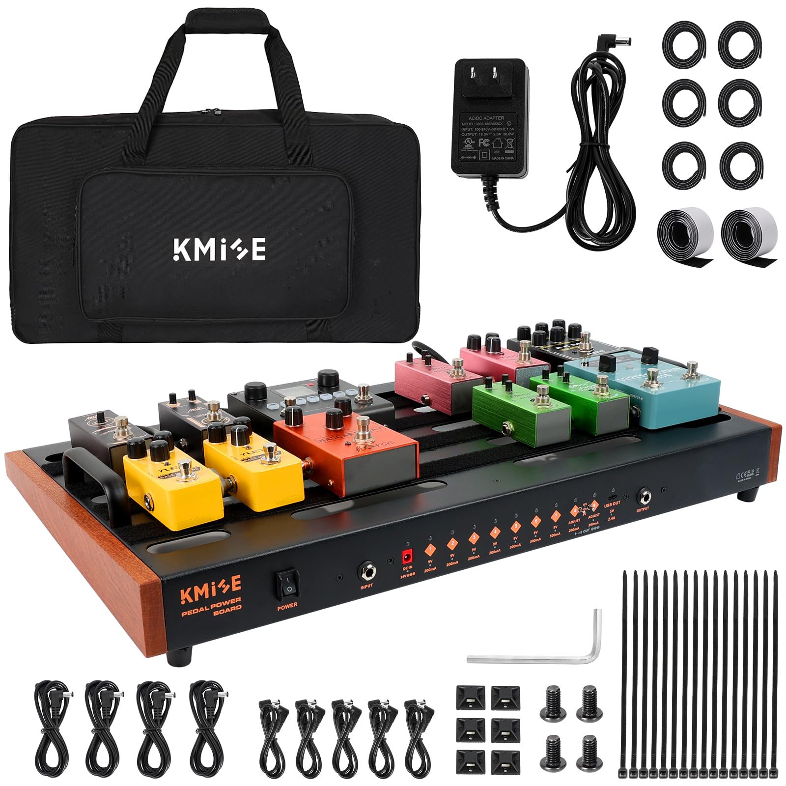 Guitar Pedal Board with Built in Power Supply, pedal board 24''x 15'' with Bag, Aluminum Alloy Portable Pedalboard with Handle, Hook Tape，Pedal Cables for Guitarist : Musical Instruments