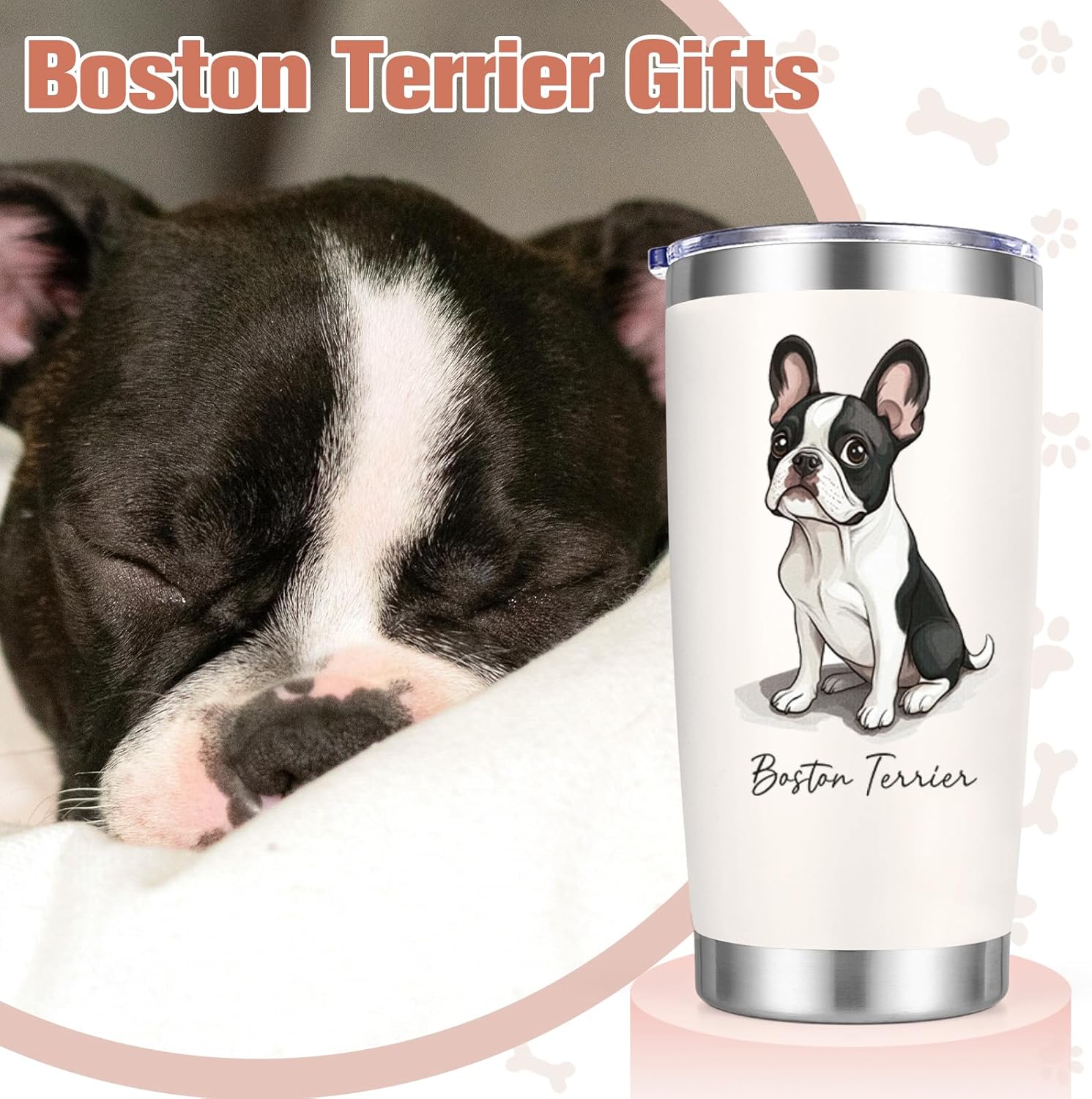 Lifecapido Boston Terrier Gifts for Women, Cute Boston Terrier 20 Oz Stainless Steel Insulated Tumbler with Lid & Straw, Christmas Birthday Mother's Day Dog Lover Gifts for Women Men Kids(Cream) - Image 2