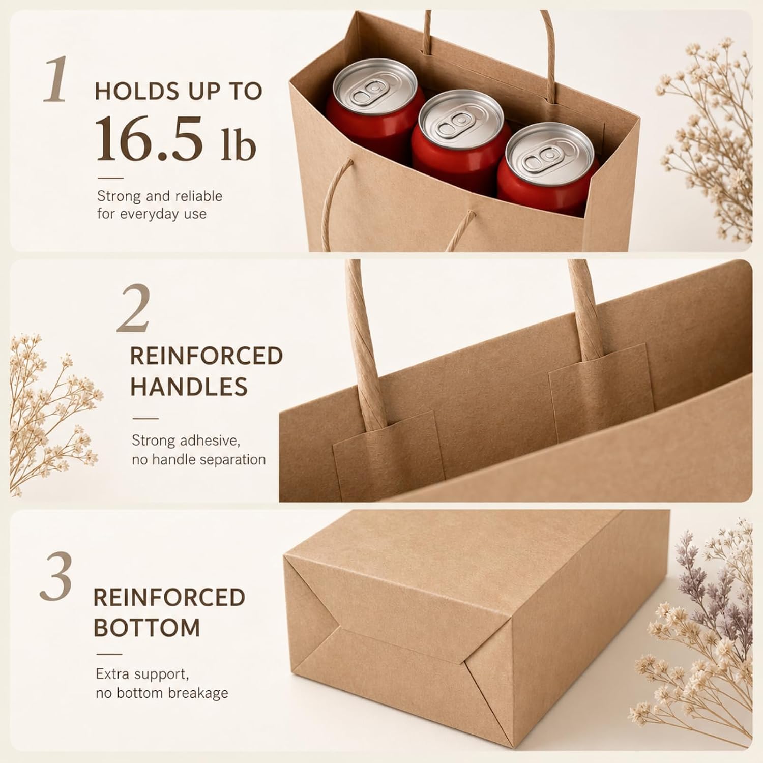 Kolldenn 12 Pack Rustic Gift Bags with Dried Flowers Bridal Shower image 3