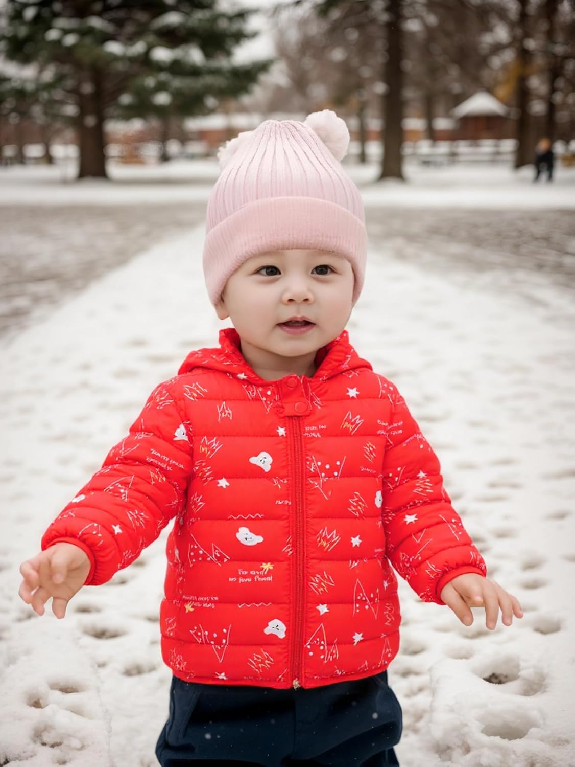 WEONEDREAM 6M-4T Baby Boys Girls Winter Coats with Bear Hoods Unisex Toddler Kids Lightweight Down Jacket