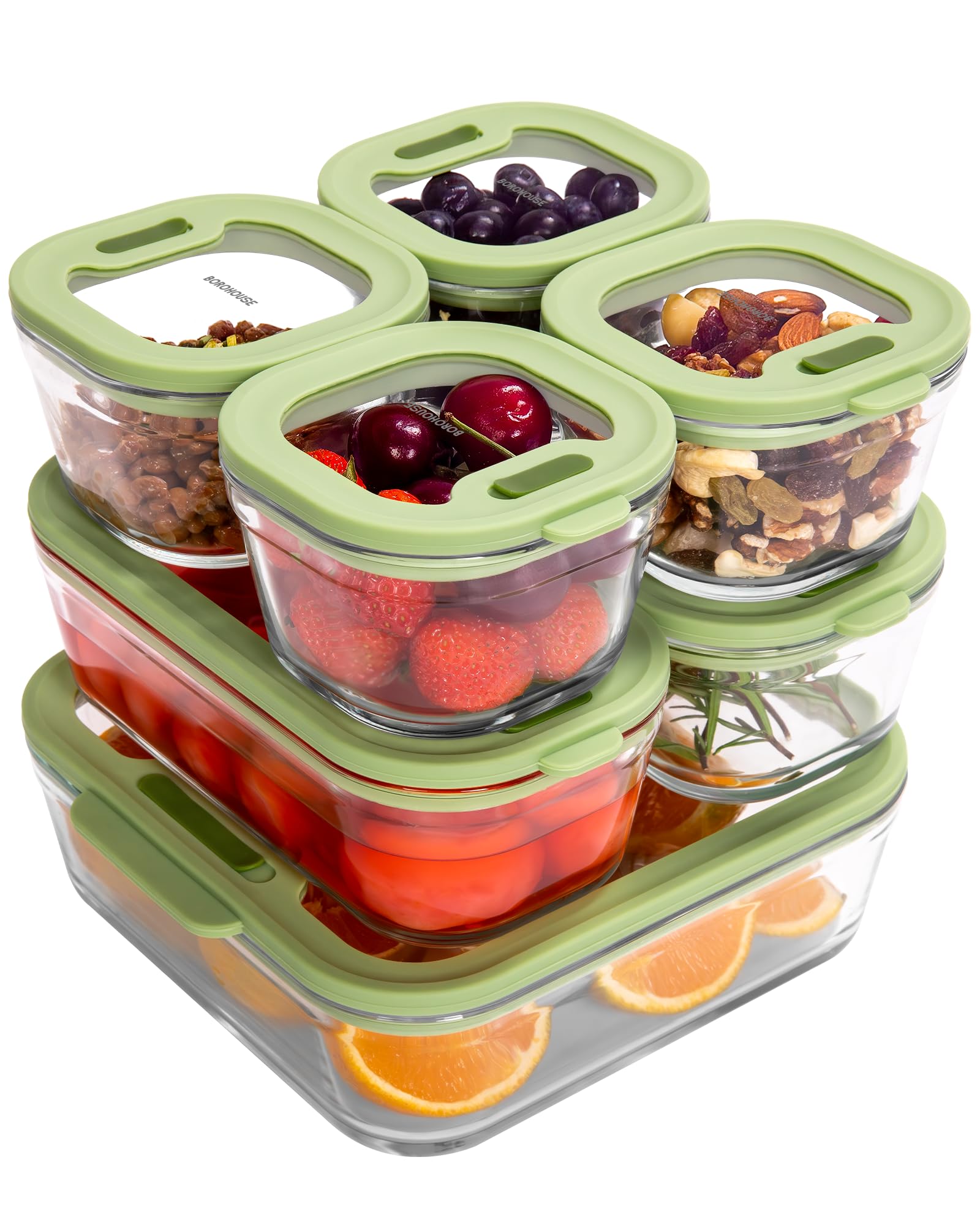 7 Piece Heat Resistant Glass Storage Containers Set - Keep Your Refrigerator Neatly Stored - Microwave and Freezer Safe with Silicone Airtight Lids - Leak Proof - Stylish Color Box - Camping Gift - Olive Green green 1370mlx1個·560mx2個·240mlx4個