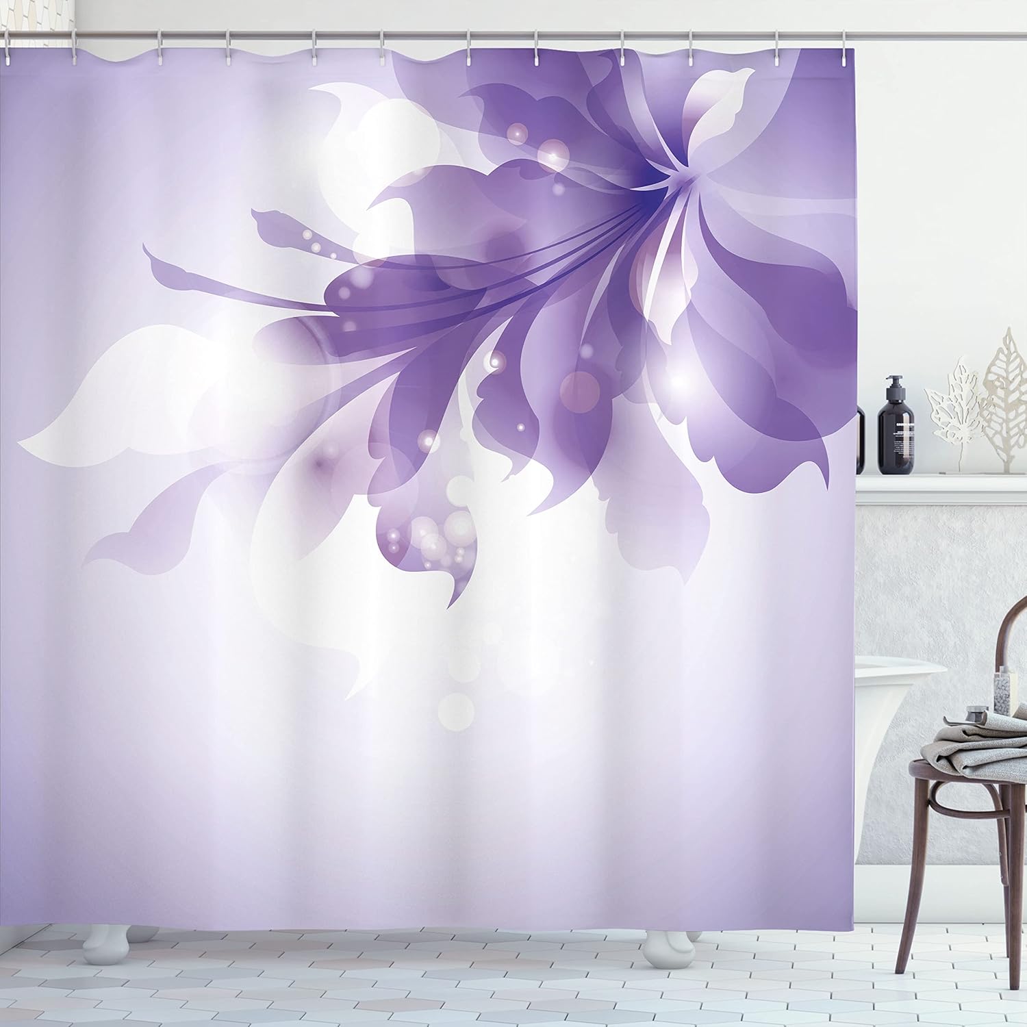 Ambesonne Abstract Shower Curtain, Color Gradient Effect Isolated Flower Petal Stem Forms Digital Artwork, Cloth Fabric Bathroom Decor Set with Hooks, 69" W x 84" L, Pastel Purple