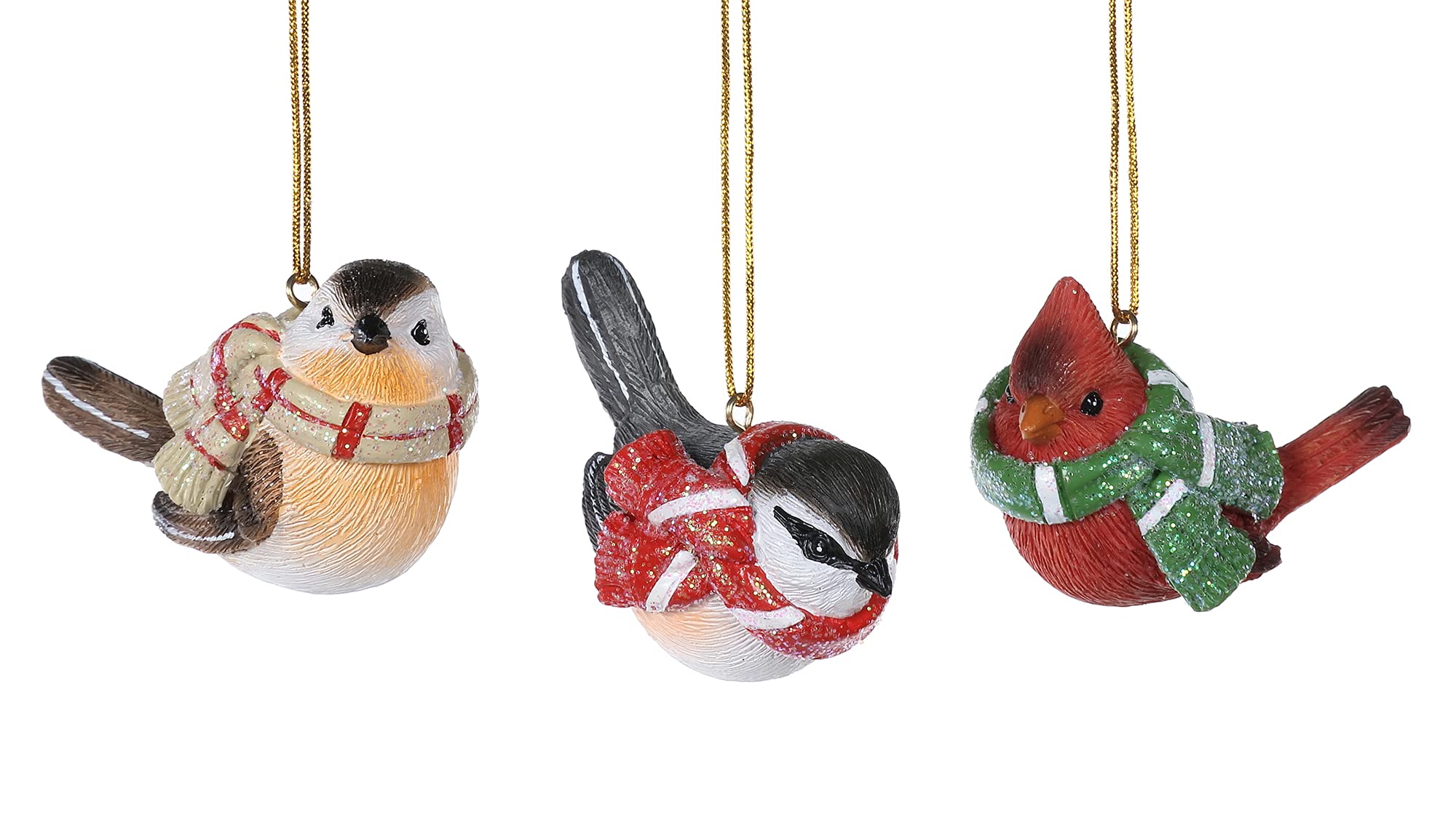 Festive Cardinal & Chickadee Ornament Set