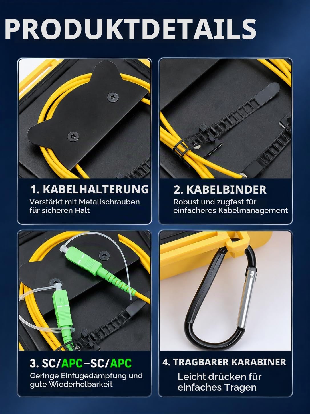 OTDR Launch Cable Box, Glasfaserkabel Verlängerung SC/APC auf SC/APC Simplex Singlemode 9/125, FTTH LWL Patchkabel 1000M Verlängerungskabel OTDR, Gelb