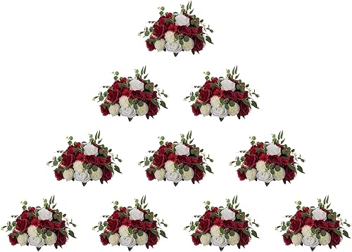 BLOSMON Centros de mesa de boda de flores artificiales, 10 piezas grandes de 13.7 pulgadas, flores falsas rosas y blancas, arreglo de bolas florales