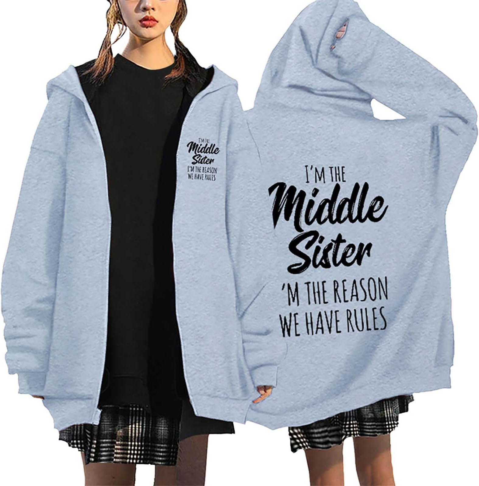 GenericHoodies For Womens Fall Fashion 2023,Middle Sister Letter Print Zipper Jackets Cardigan Causal Fall/Winter Tops Outfit