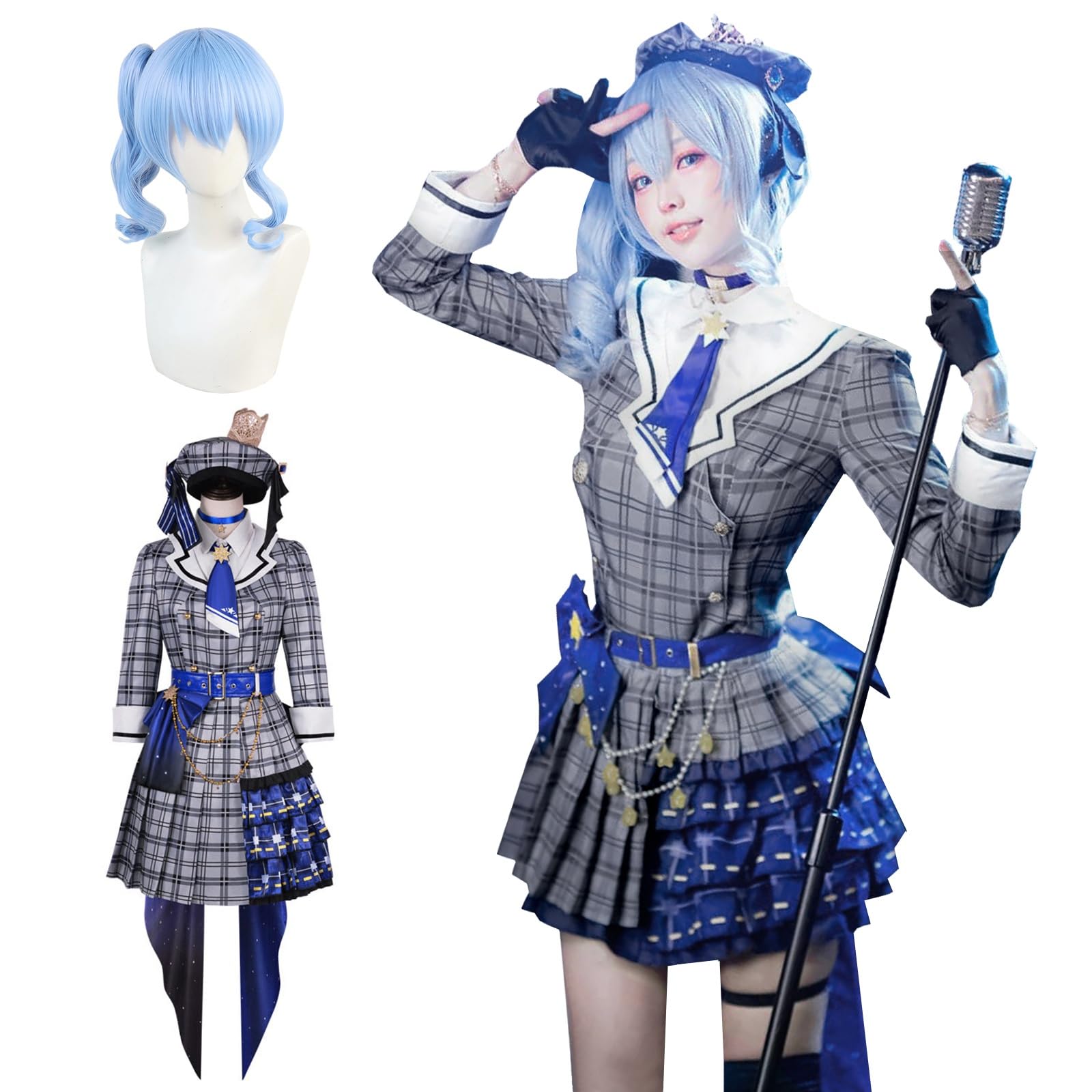 [神併良品] 星街すいせい コスプレ ウィッグ付き Vtuber コスプレ衣装 大人用 仮装 文化祭 イベント Live2D コスチューム ステージ服 (星街すいせい ウィッグ付き, XL) new