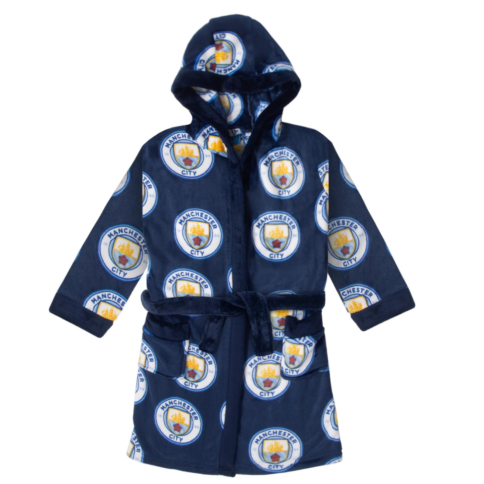 MANCHESTER CITY FC Official Gift Boys Fleece Dressing Gown Robe Navy Crest 13-14 Years