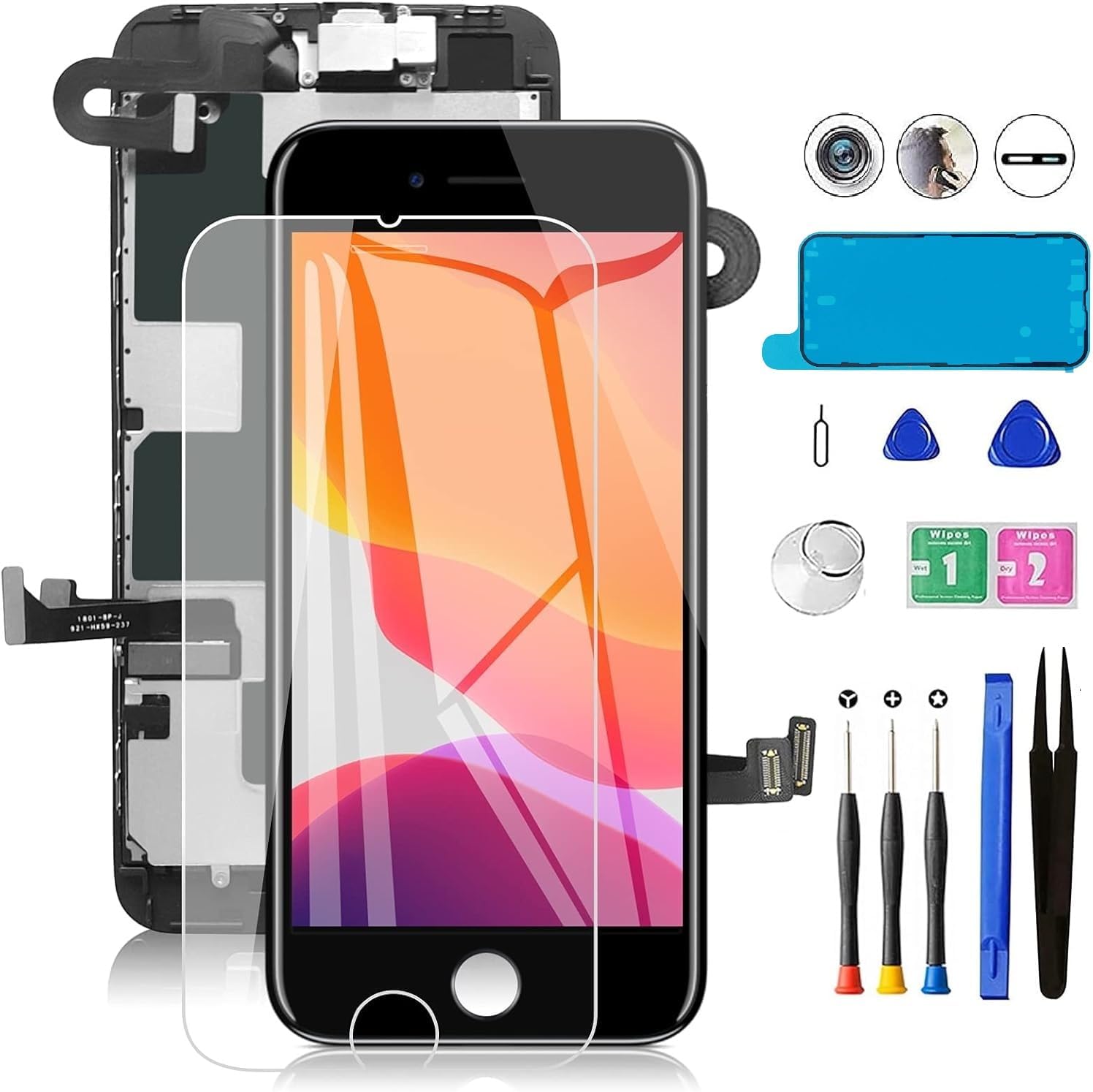 for iPhone 8 Screen Replacement Black 4.7 inch, Full Assembly 3D Touch LCD Display Screen Digitizer with Front Camera+Earpiece+Sensors+Waterproof Seal+Repair Tools+Screen Protector
